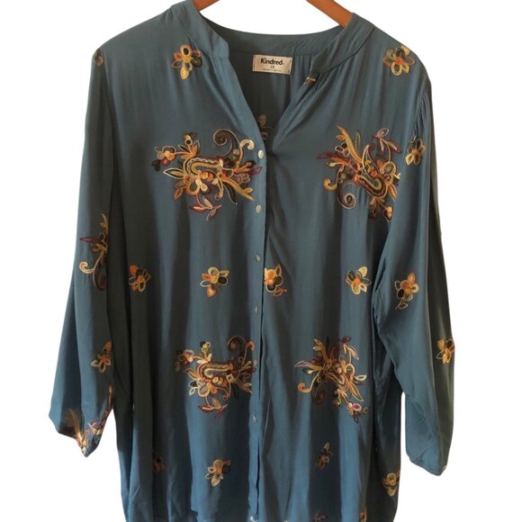 Women's Plus Size Kindred Embroidered Shirt Floral Paisley Boho Size 2X - Picture 2 of 6